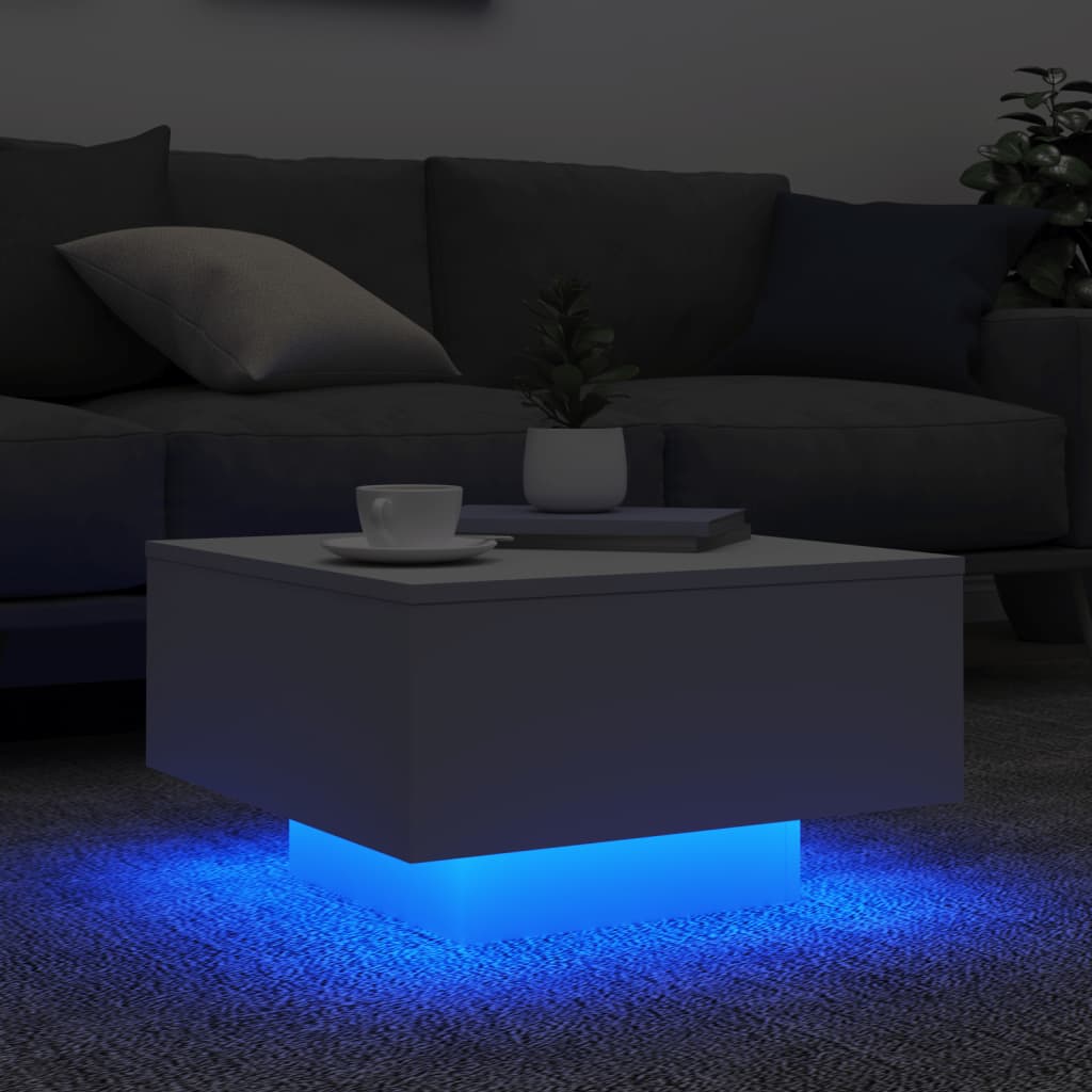 Stolić za kavu s LED svjetlima bijeli 55 x 55 x 31 cm