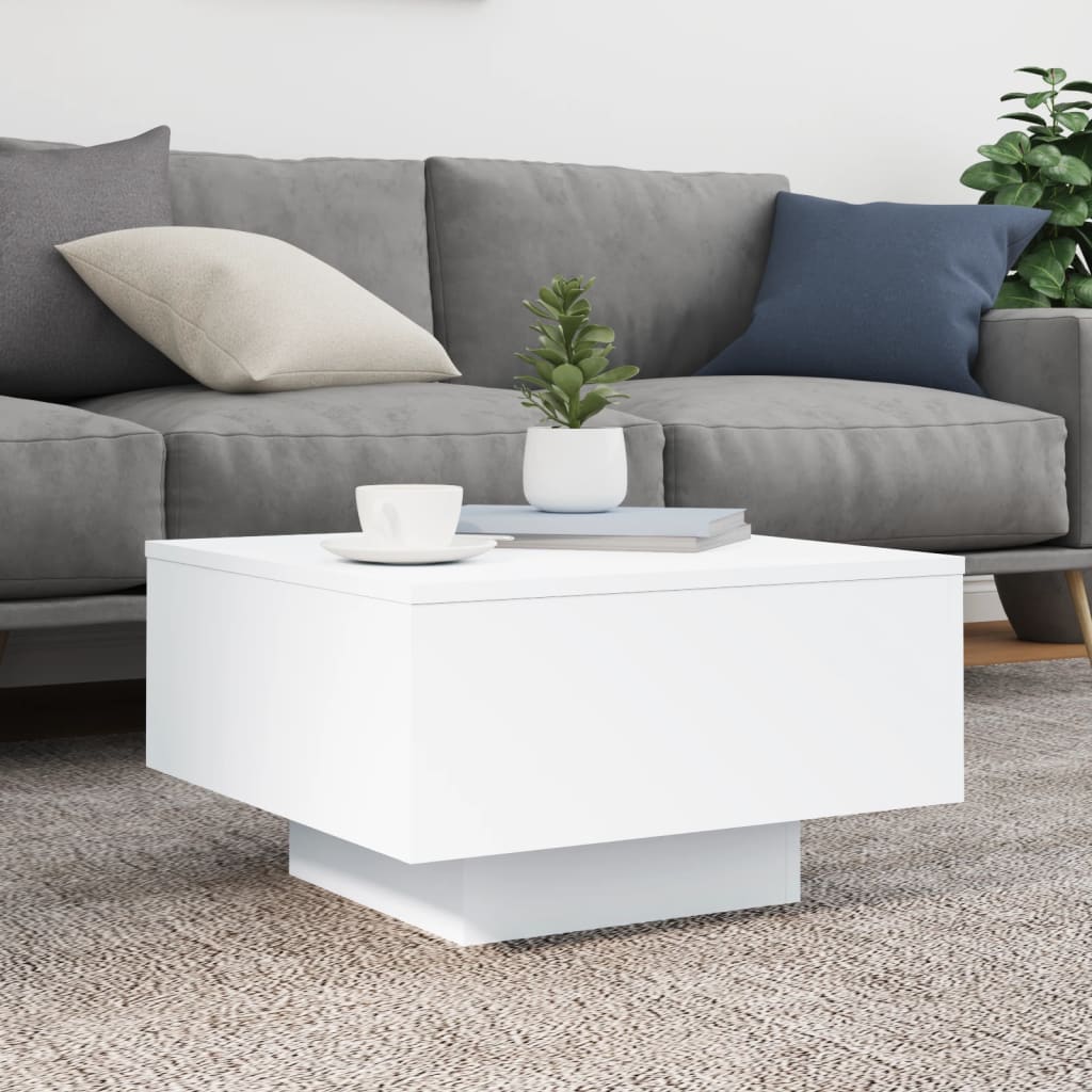 Stolić za kavu s LED svjetlima bijeli 55 x 55 x 31 cm
