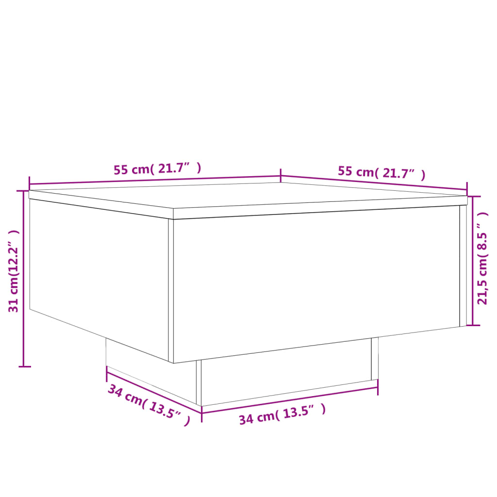 Stolić za kavu s LED svjetlima boja hrasta sonome 55x55x31 cm
