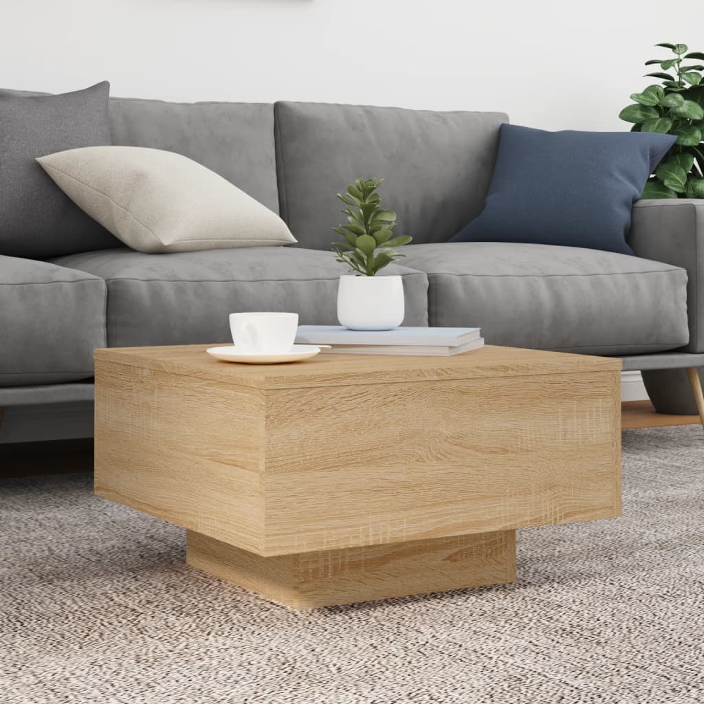 Stolić za kavu s LED svjetlima boja hrasta sonome 55x55x31 cm