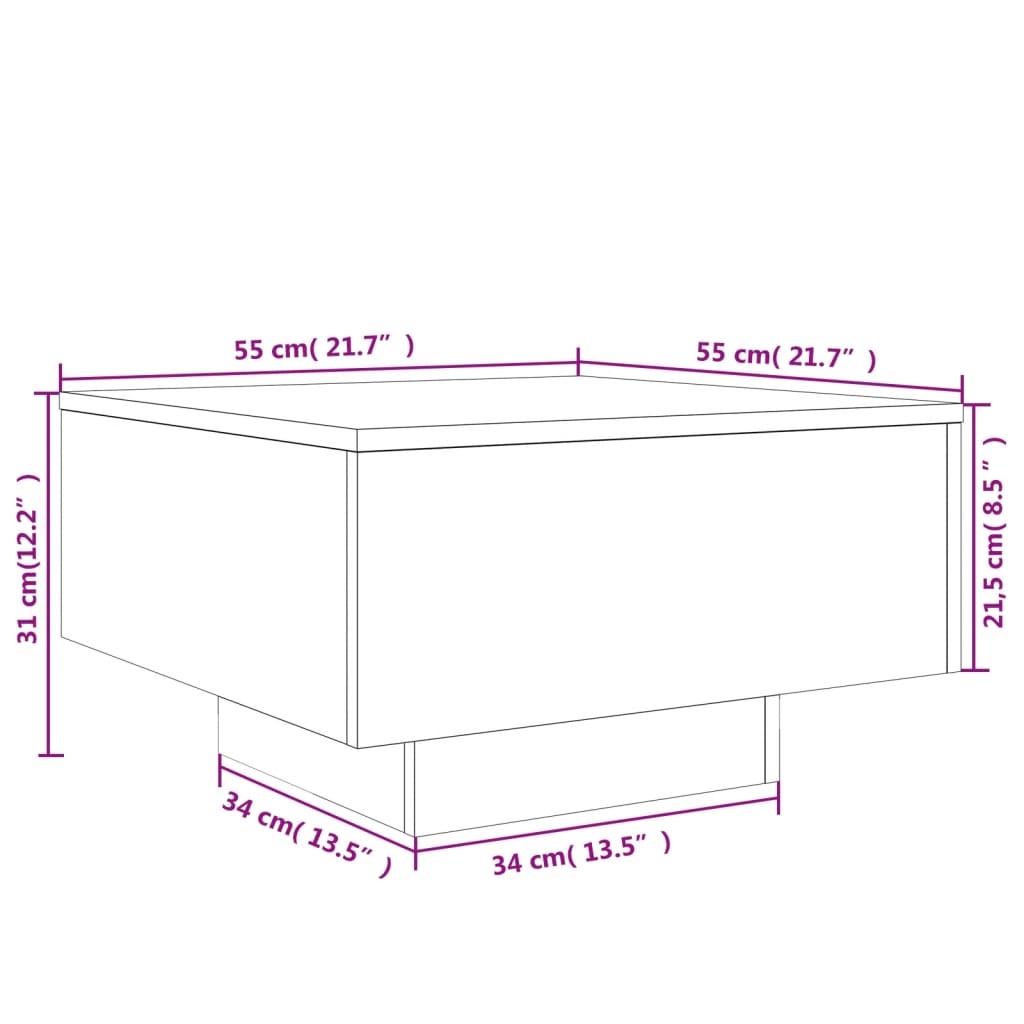 Stolić za kavu s LED svjetlima sivi boja betona 55 x 55 x 31 cm