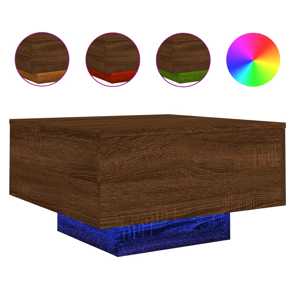 Stolić za kavu s LED svjetlima smeđi hrast 55x55x31cm