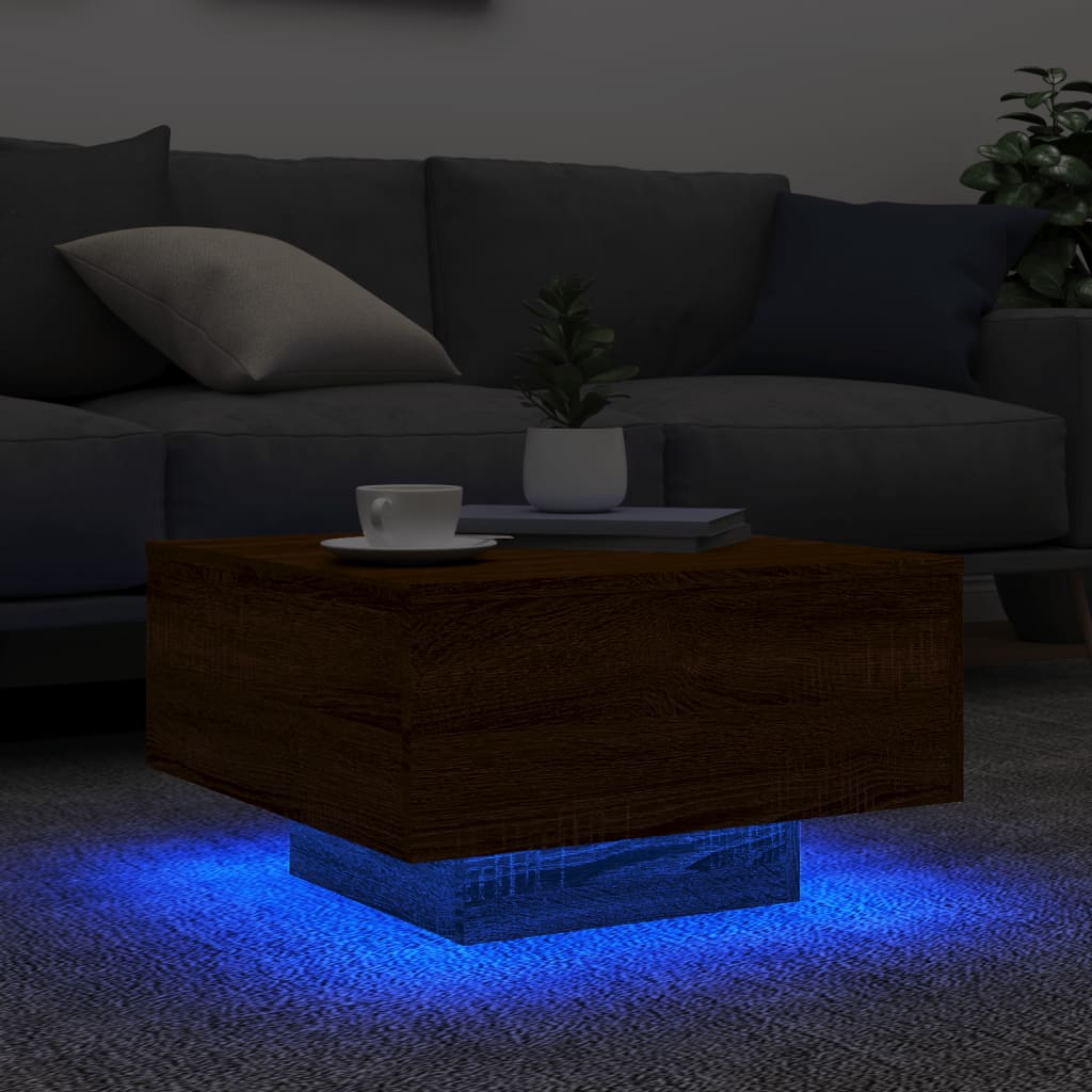 Stolić za kavu s LED svjetlima smeđi hrast 55x55x31cm