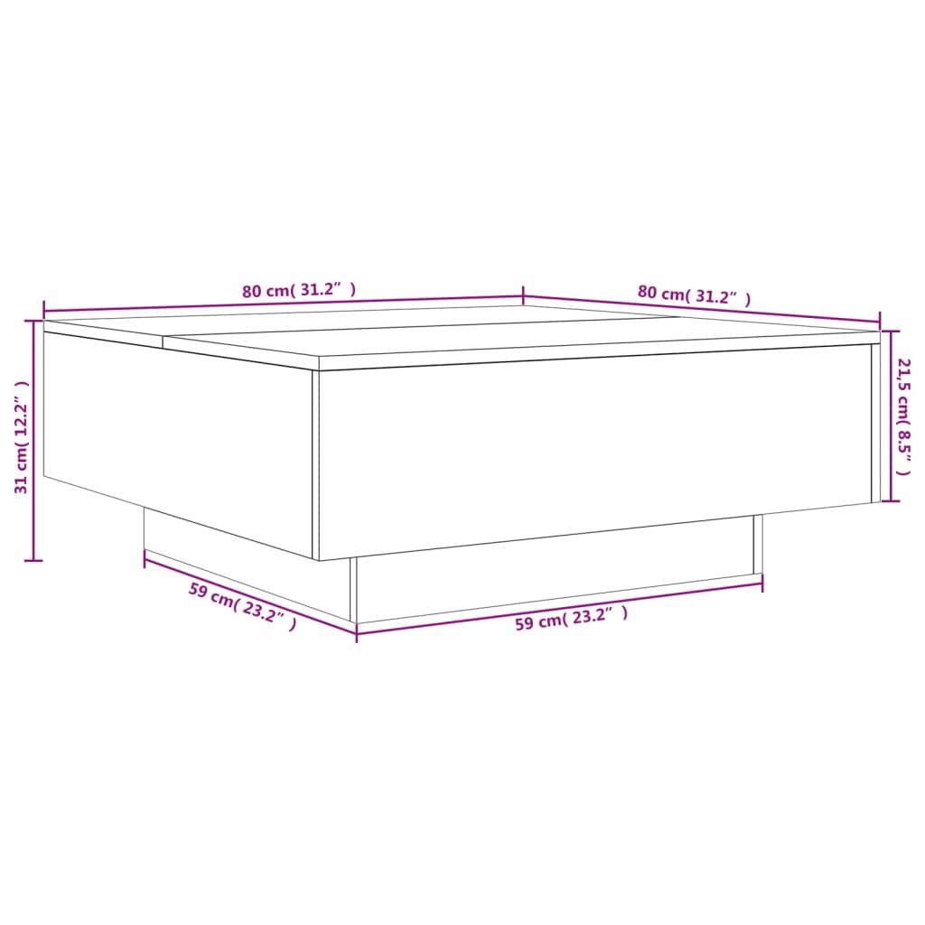 Stolić za kavu siva boja betona 80x80x31 cm konstruirano drvo