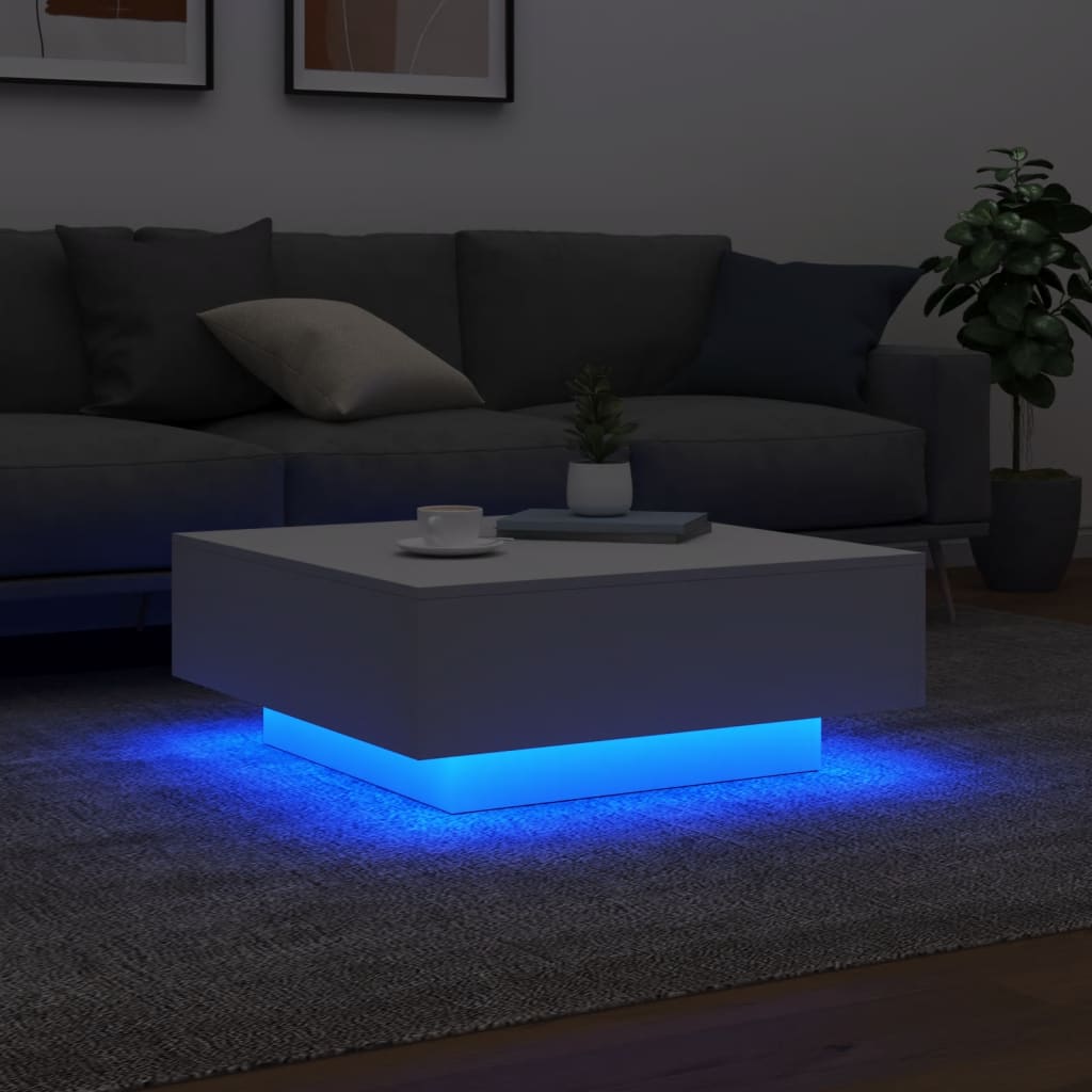 Stolić za kavu s LED svjetlima bijeli 80x80x31 cm
