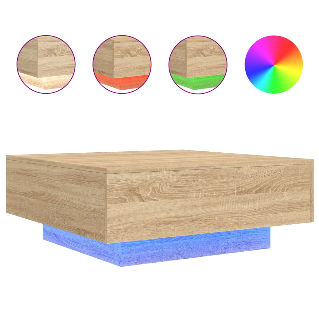 Stolić za kavu s LED svjetlima boja hrasta sonome 80x80x31 cm