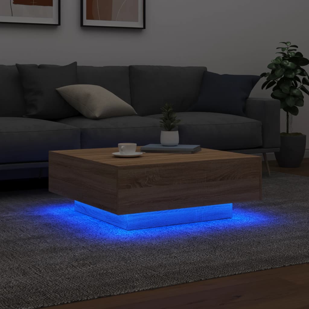 Stolić za kavu s LED svjetlima boja hrasta sonome 80x80x31 cm