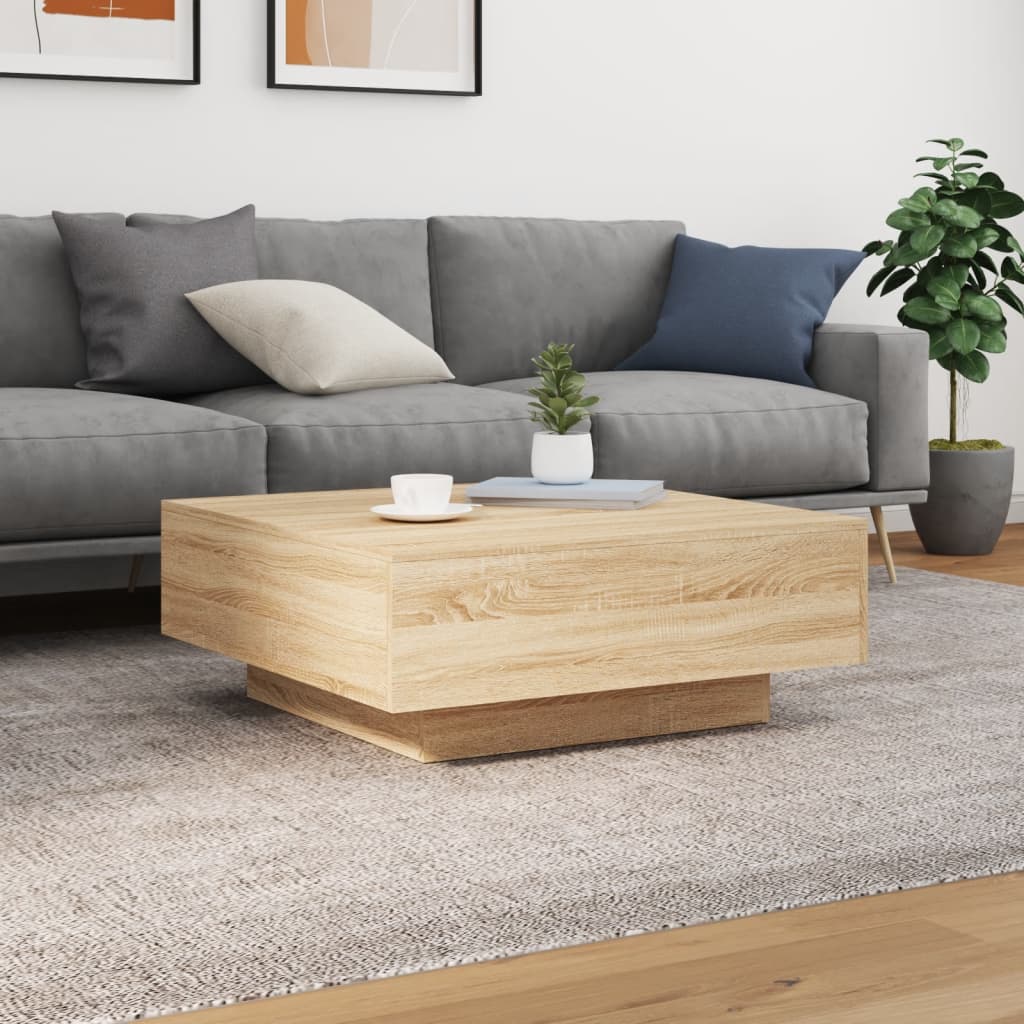 Stolić za kavu s LED svjetlima boja hrasta sonome 80x80x31 cm