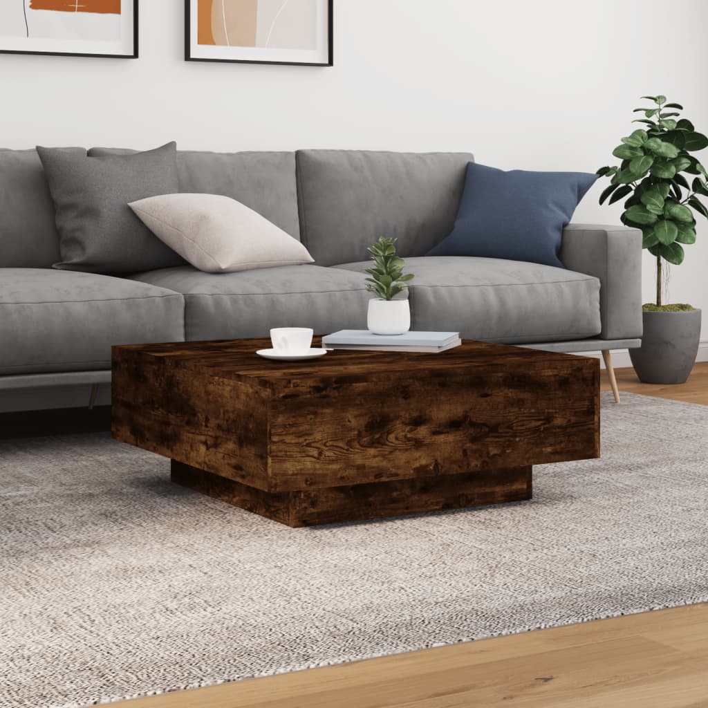 Stolić za kavu s LED svjetlima boja dimljenog hrasta 80x80x31cm