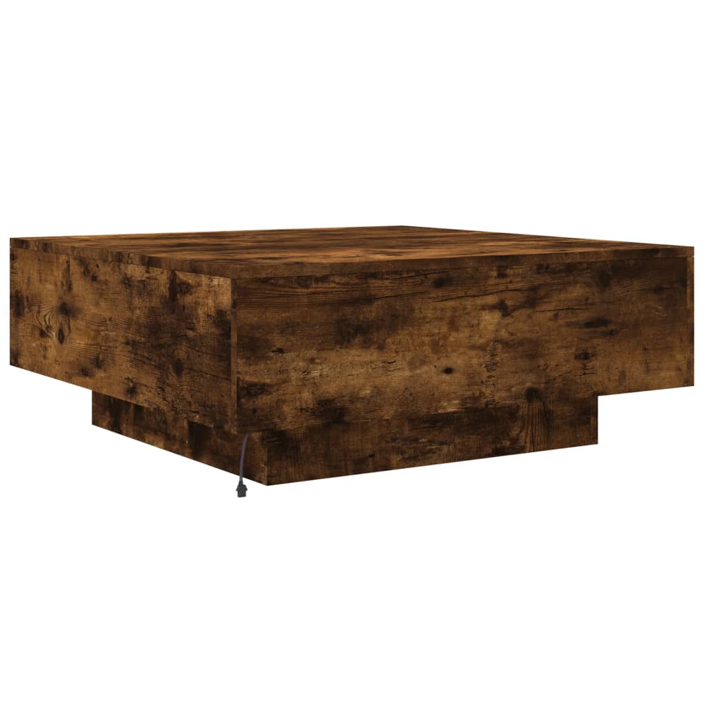 Stolić za kavu s LED svjetlima boja dimljenog hrasta 80x80x31cm