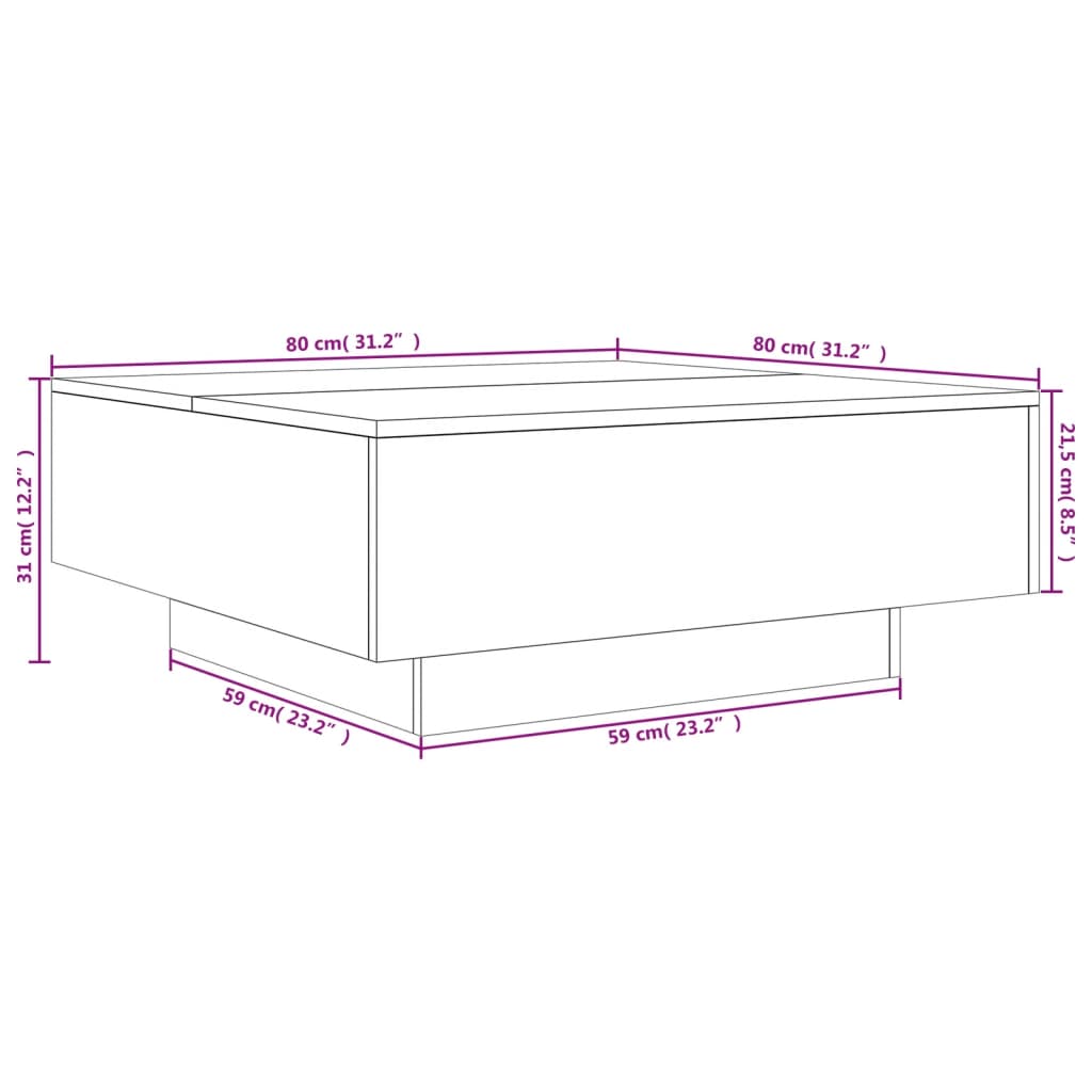Stolić za kavu s LED svjetlima siva boja hrasta 80x80x31 cm