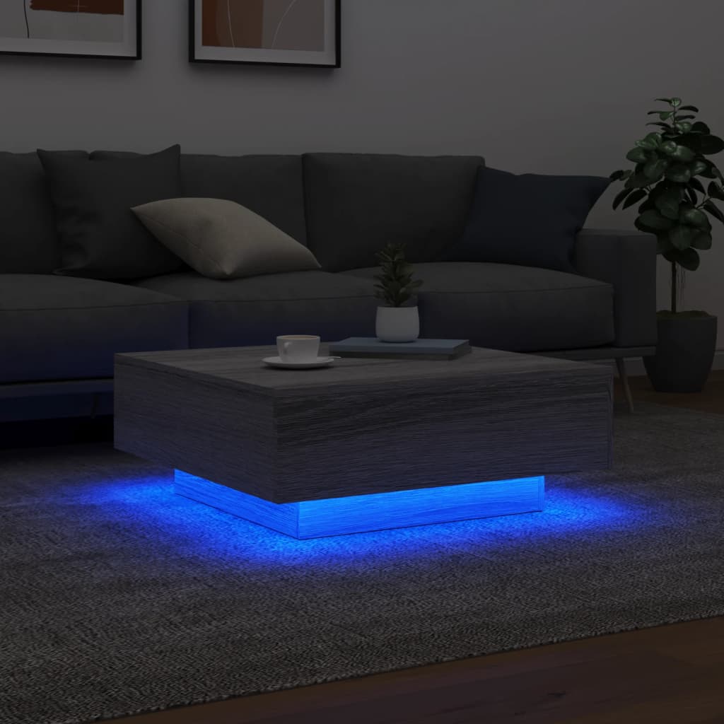 Stolić za kavu s LED svjetlima siva boja hrasta 80x80x31 cm