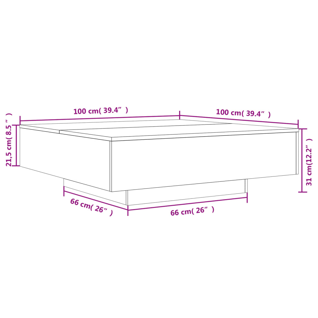 Stolić za kavu boja hrasta 100x100x31 cm konstruirano drvo