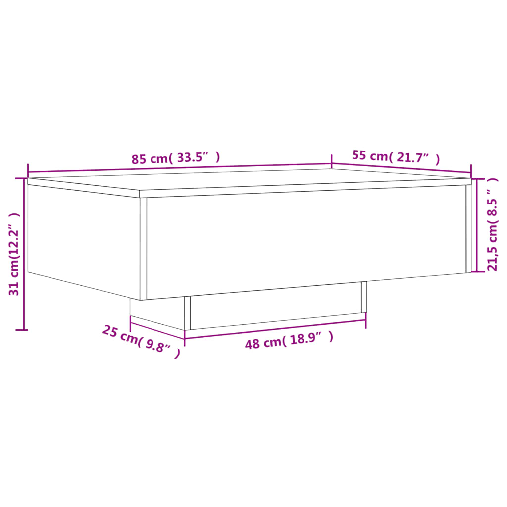 Stolić za kavu s LED svjetlima boja dimljenog hrasta 85x55x31cm
