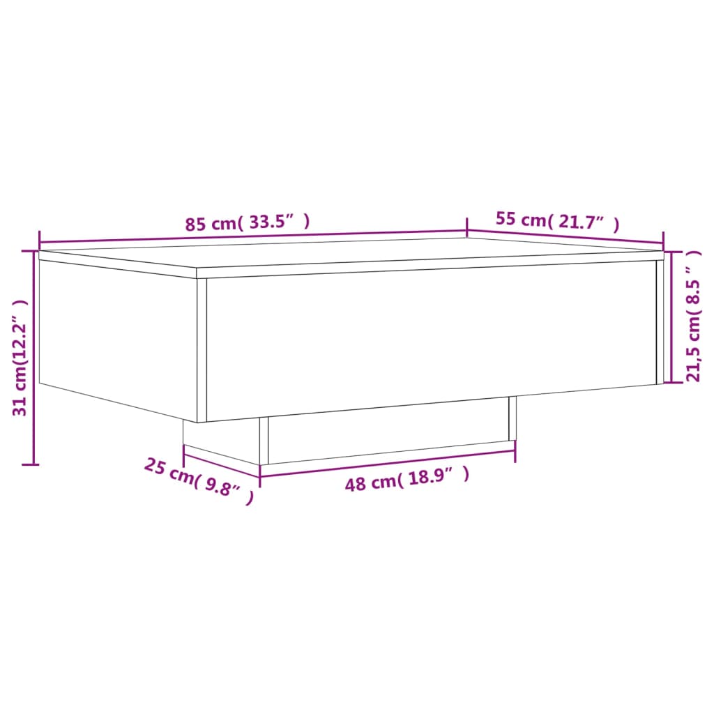 Stolić za kavu s LED svjetlima siva boja hrasta 85x55x31 cm