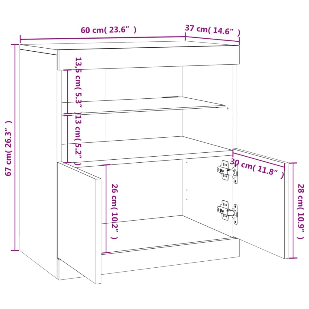 Komoda s LED svjetlima bijela 60x37x67 cm