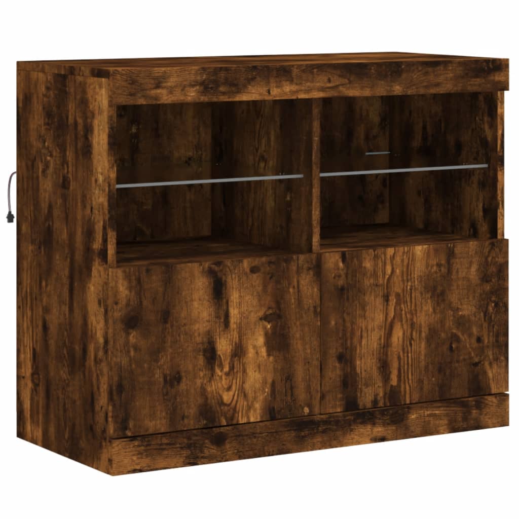 Komoda s LED svjetlima boja dimljenog hrasta 81x37x67 cm
