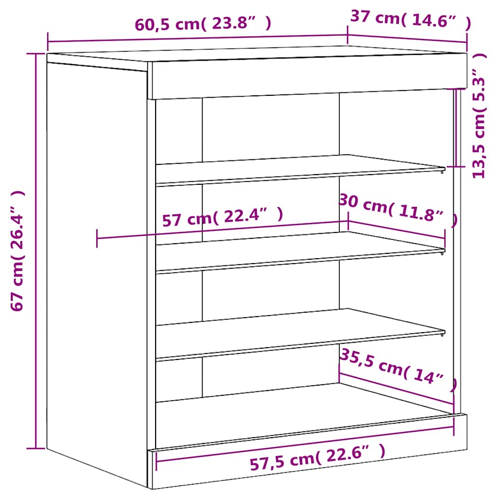 Komoda s LED svjetlima boja sivog hrasta 60,5x37x67 cm