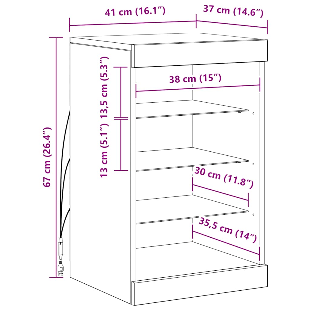 Komoda s LED svjetlima bijela 41x37x67 cm