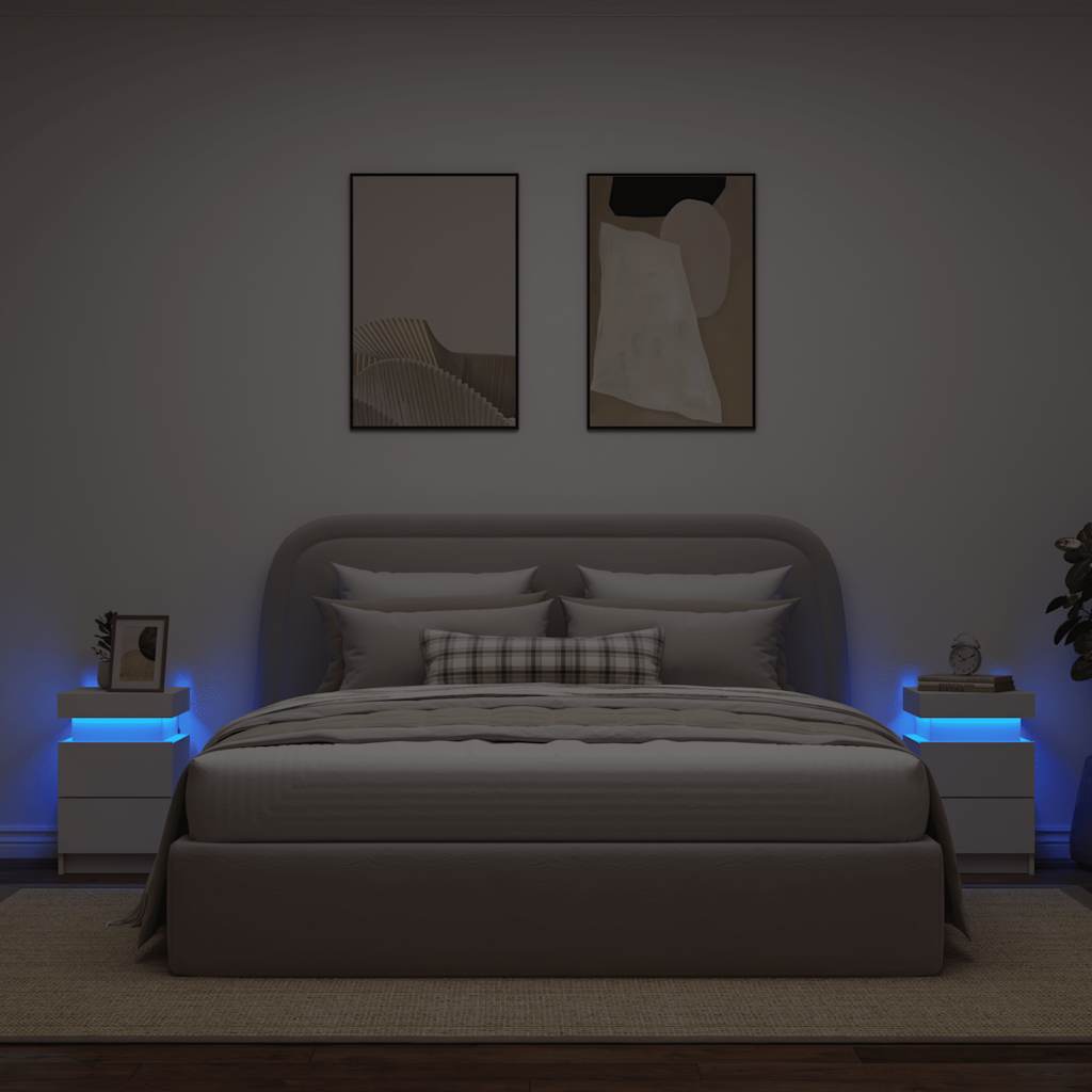 Noćni ormarići s LED svjetlima 2 kom bijeli 35 x 39 x 55 cm