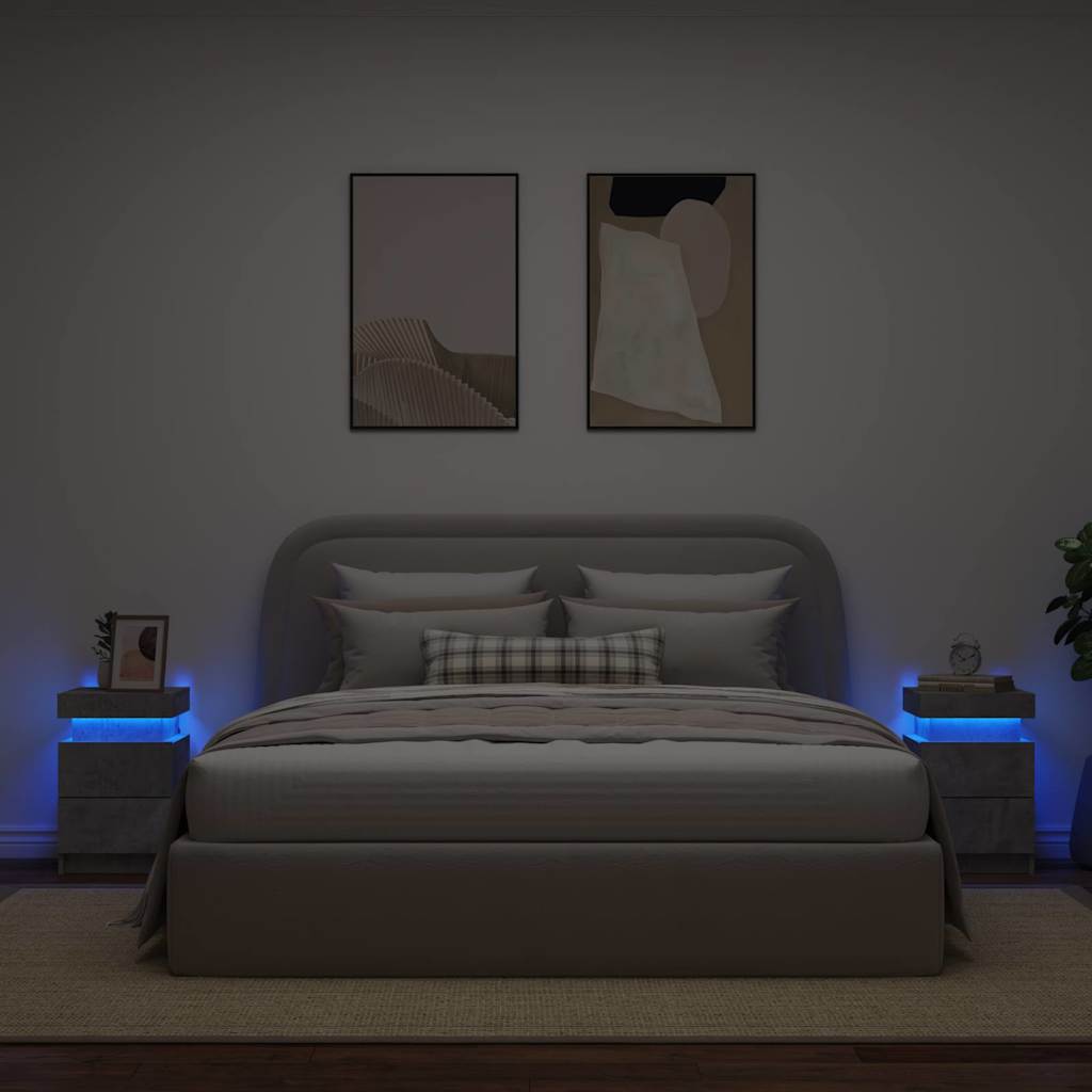 Noćni ormarići s LED svjetlima 2 kom boja betona 35x39x55 cm
