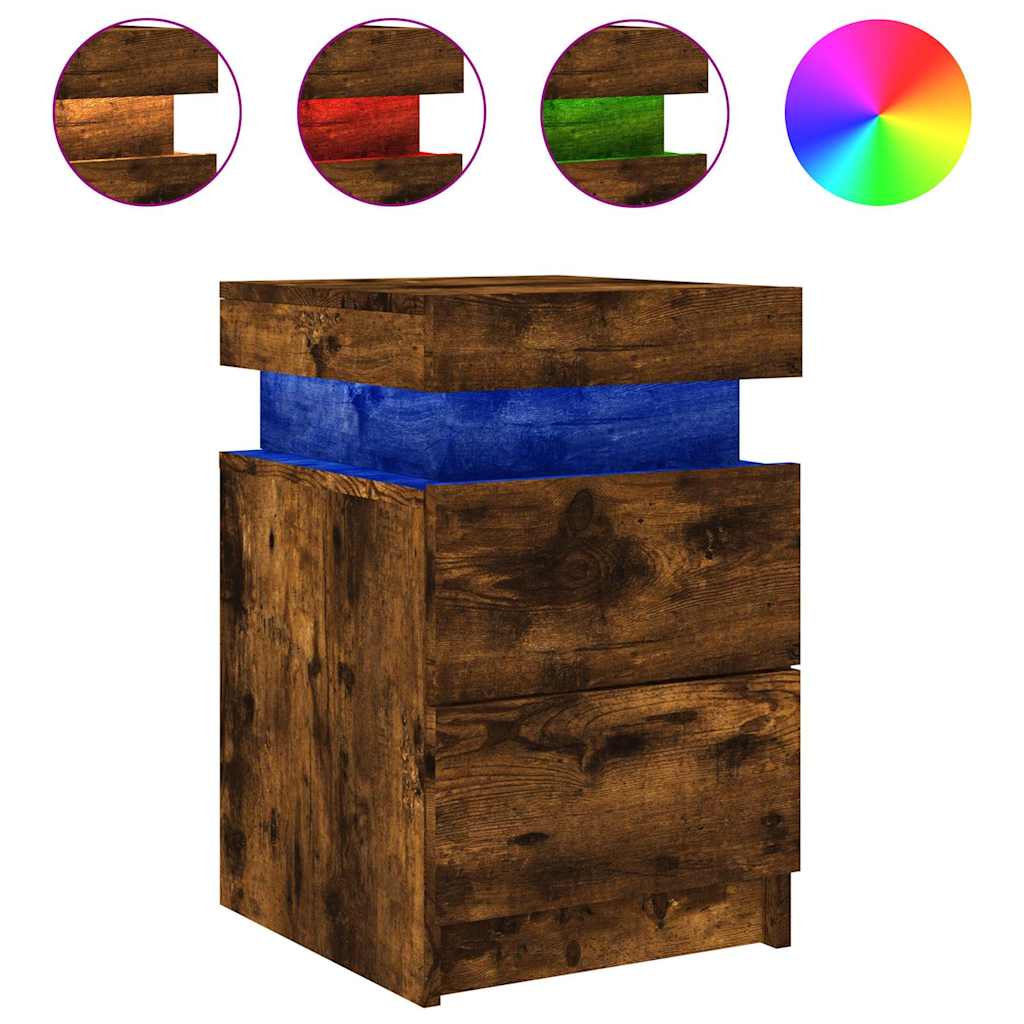 Noćni ormarić s LED svjetlima boja dimljenog hrasta 35x39x55 cm