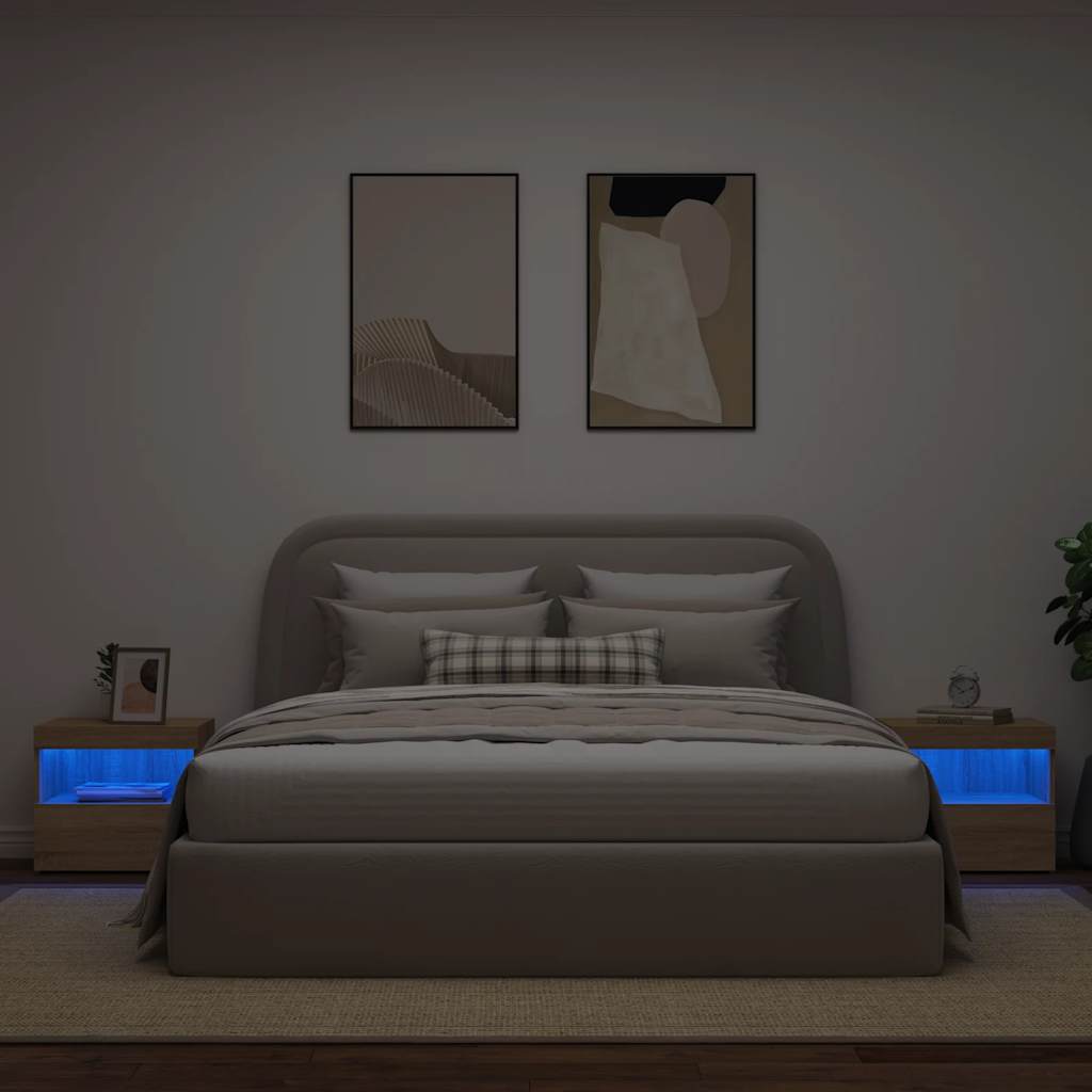 Noćni ormarići s LED svjetlima 2 kom boja hrasta 50x40x45 cm