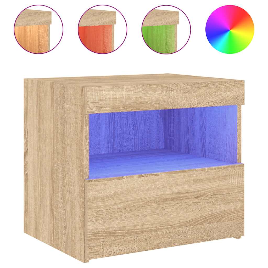 Noćni ormarići s LED svjetlima 2 kom boja hrasta 50x40x45 cm