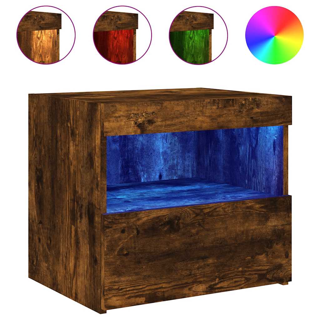 Noćni ormarić s LED svjetlima boja dimljenog hrasta 50x40x45 cm