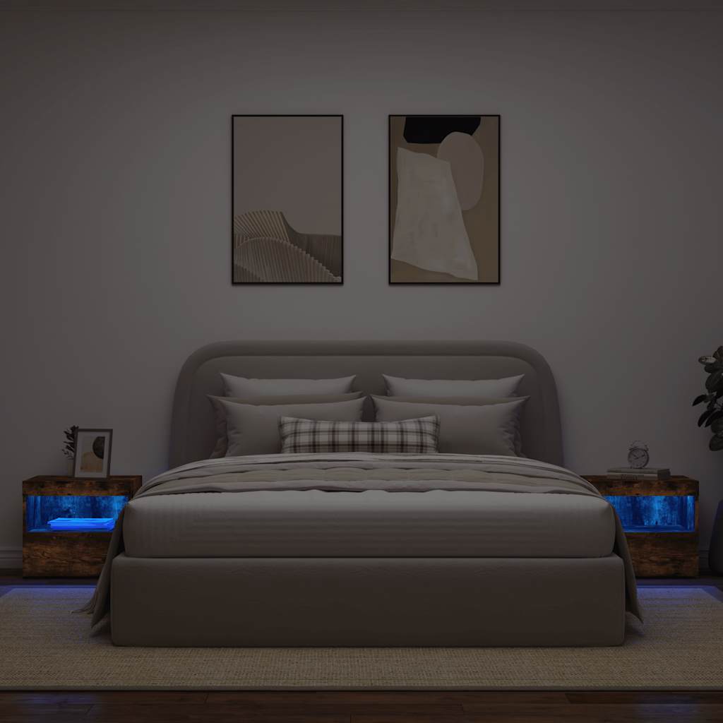 Noćni ormarići s LED svjetlima 2kom dimljeni hrast 50x40x45 cm