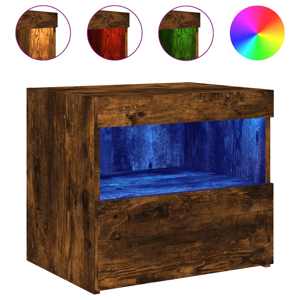 Noćni ormarići s LED svjetlima 2kom dimljeni hrast 50x40x45 cm