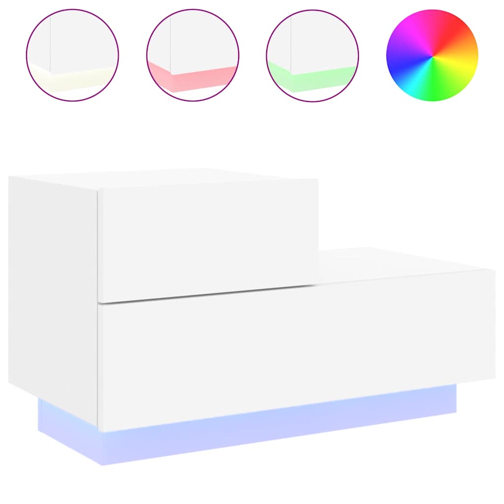 Noćni ormarić s LED svjetlima bijeli 70 x 36 x 40,5 cm