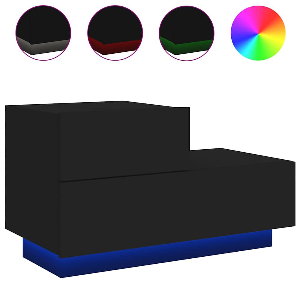 Noćni ormarić s LED svjetlima crni 70 x 36 x 40,5 cm
