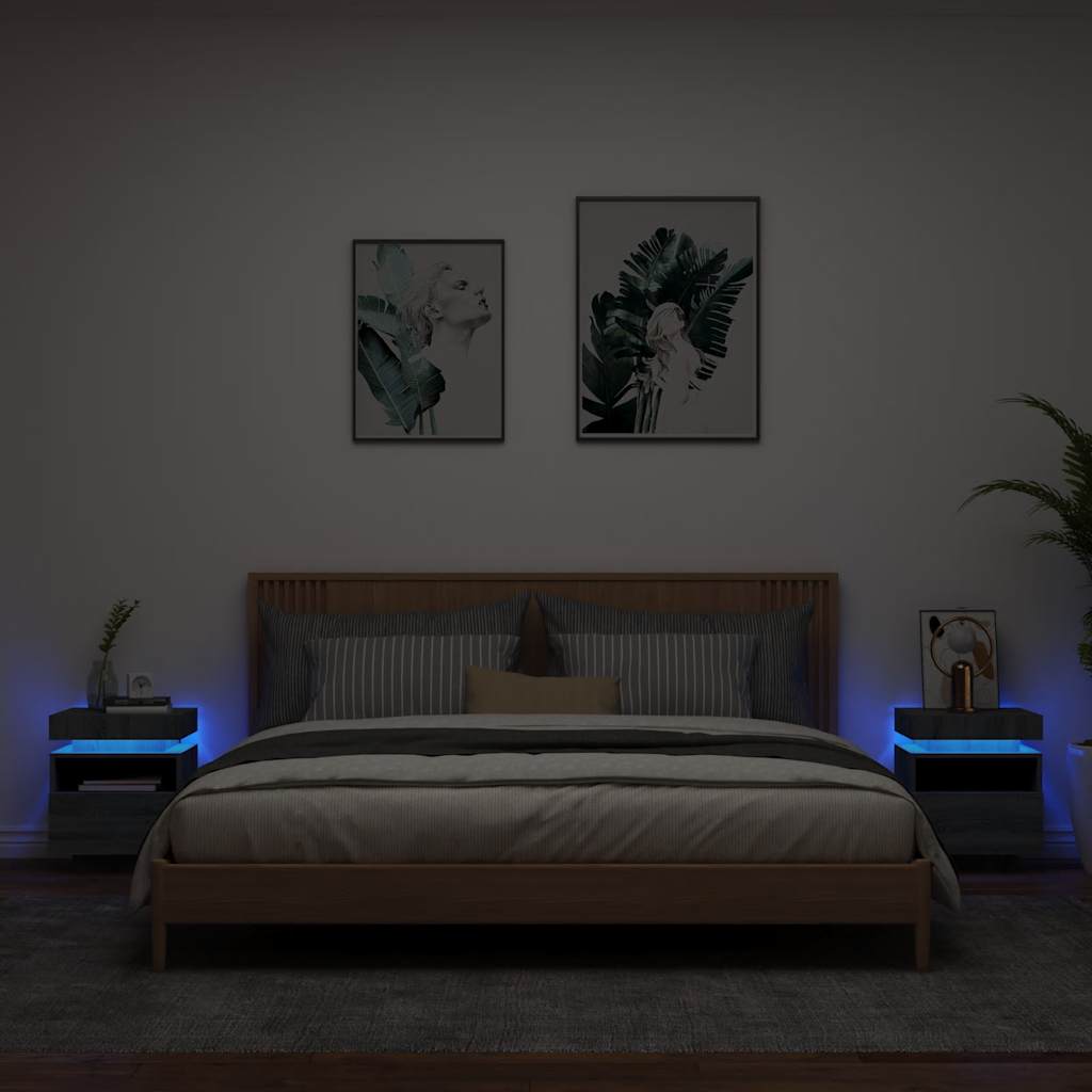 Noćni ormarići s LED svjetlima 2 kom boja hrasta 40x39x48,5 cm