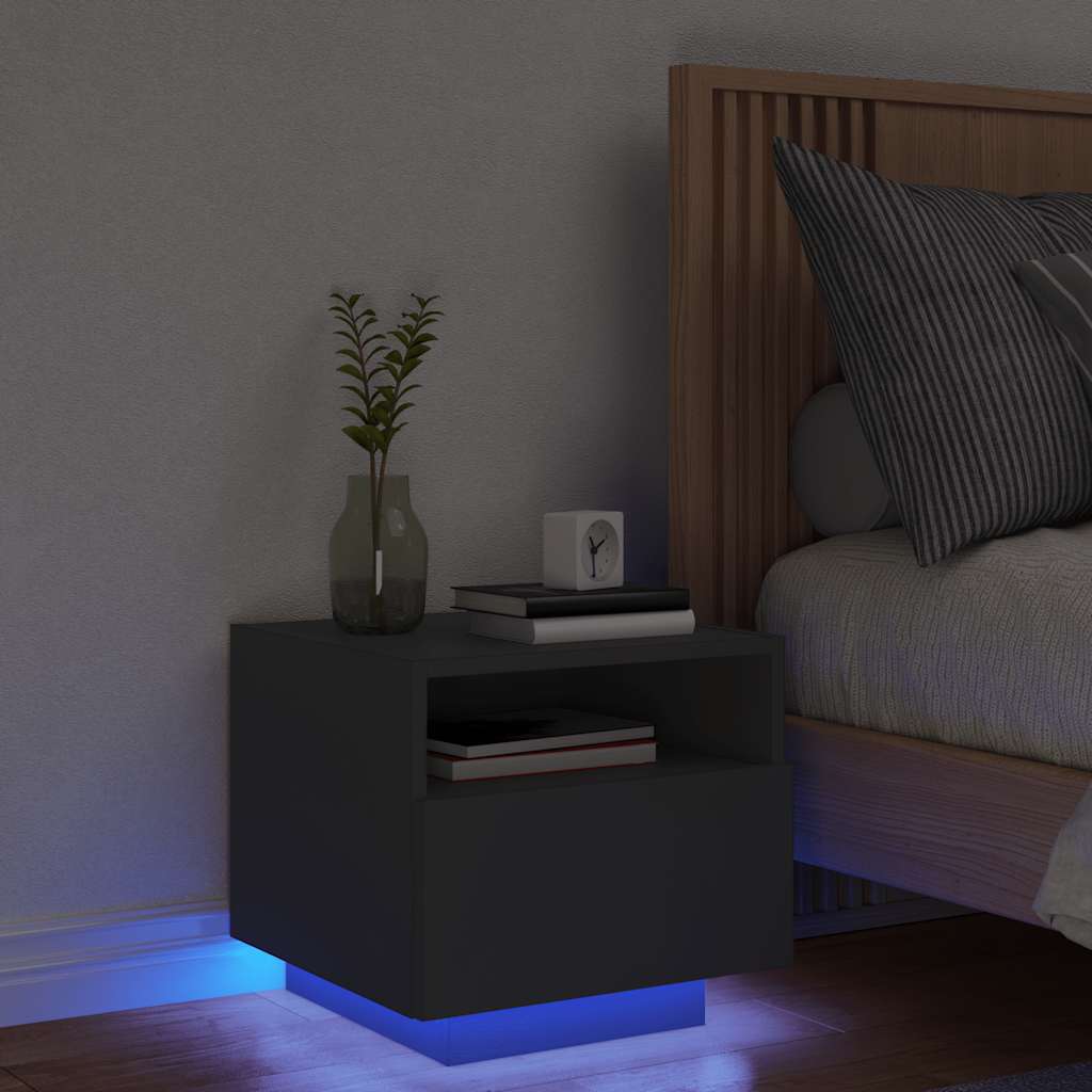 Noćni ormarić s LED svjetlima crni 40 x 39 x 37 cm