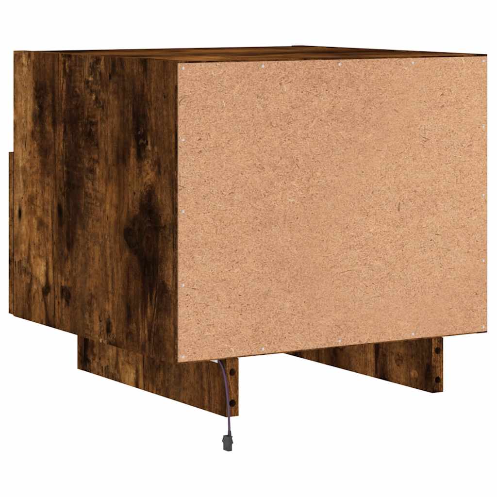 Noćni ormarić s LED svjetlima boja dimljenog hrasta 40x39x37 cm