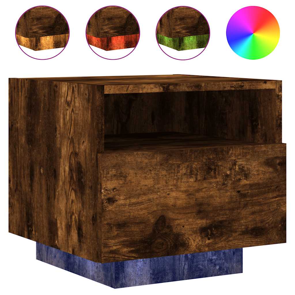Noćni ormarići s LED svjetlima 2 kom dimljeni hrast 40x39x37 cm