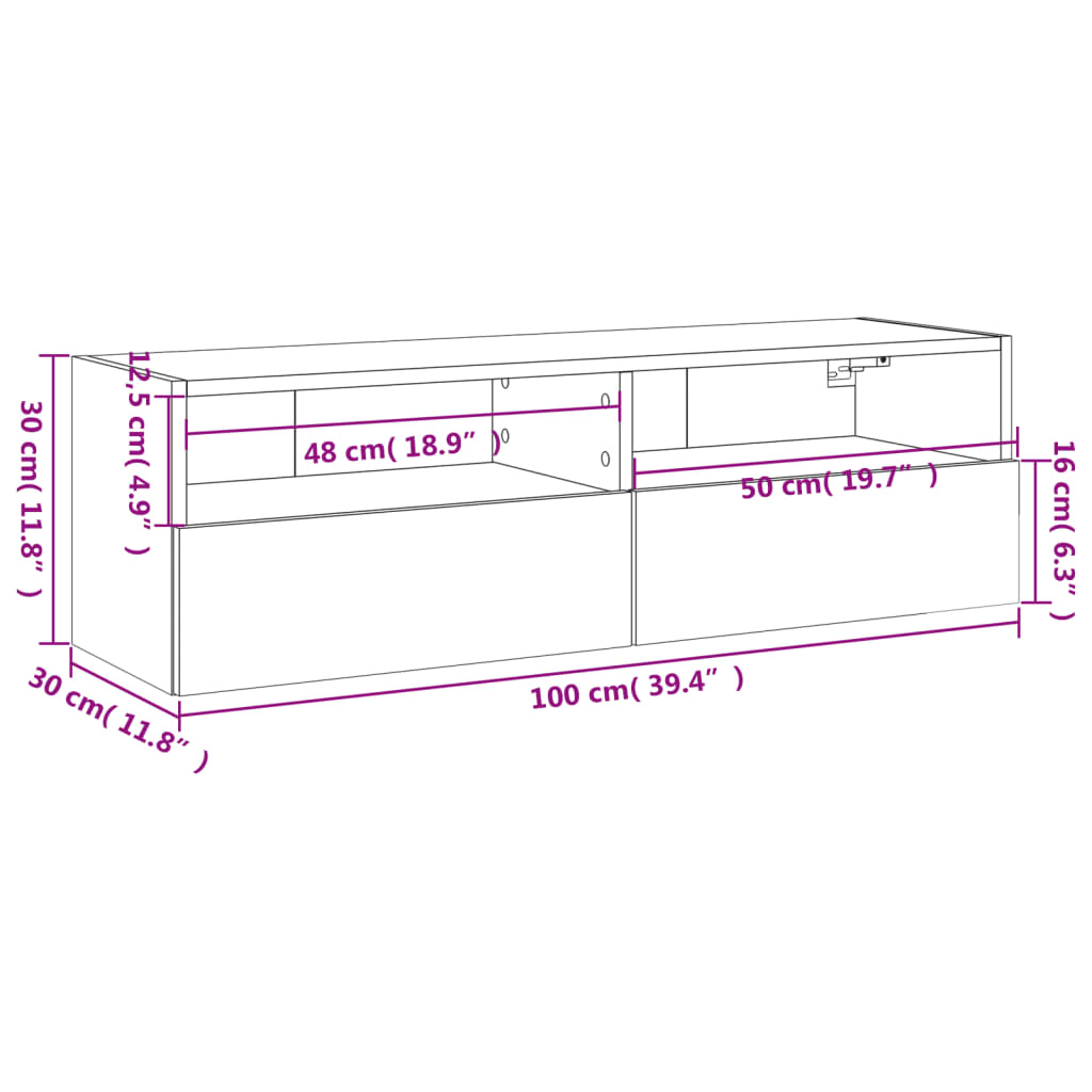 Zidni TV ormarić boja hrasta 100 x 30 x 30 cm konstruirano drvo