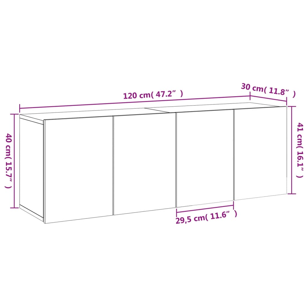 Zidni TV ormarići 2 kom sivi boja betona 60x30x41 cm
