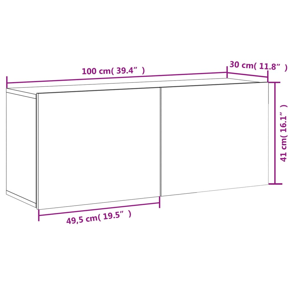 Zidni TV ormarić sivi boja betona 100x30x41 cm