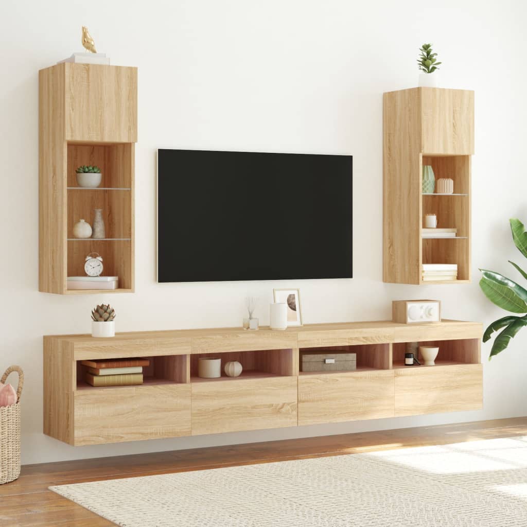 TV ormarići s LED svjetlima 2 kom boja hrasta 30,5 x 30 x 90 cm