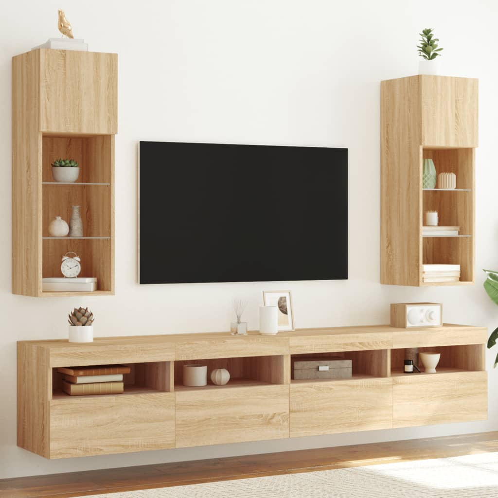 TV ormarići s LED svjetlima 2 kom boja hrasta 30,5 x 30 x 90 cm