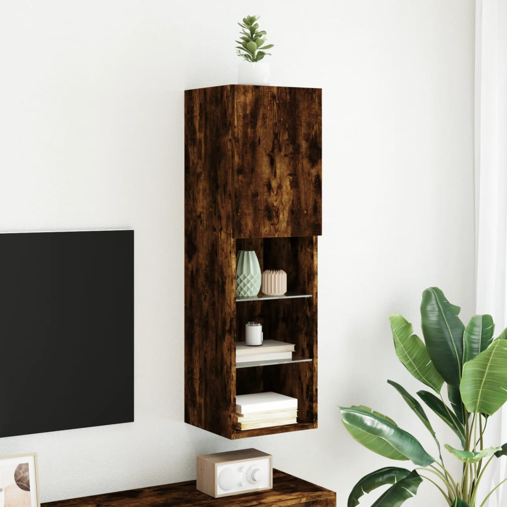 TV ormarić s LED svjetlima boja dimljenog hrasta 30,5x30x102 cm