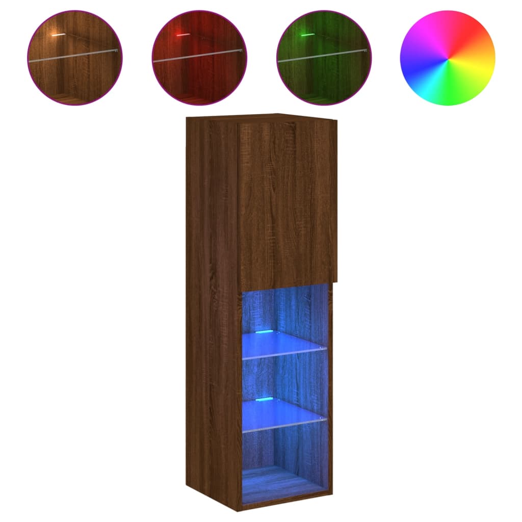 TV ormarić s LED svjetlima boja smeđeg hrasta 30,5x30x102 cm