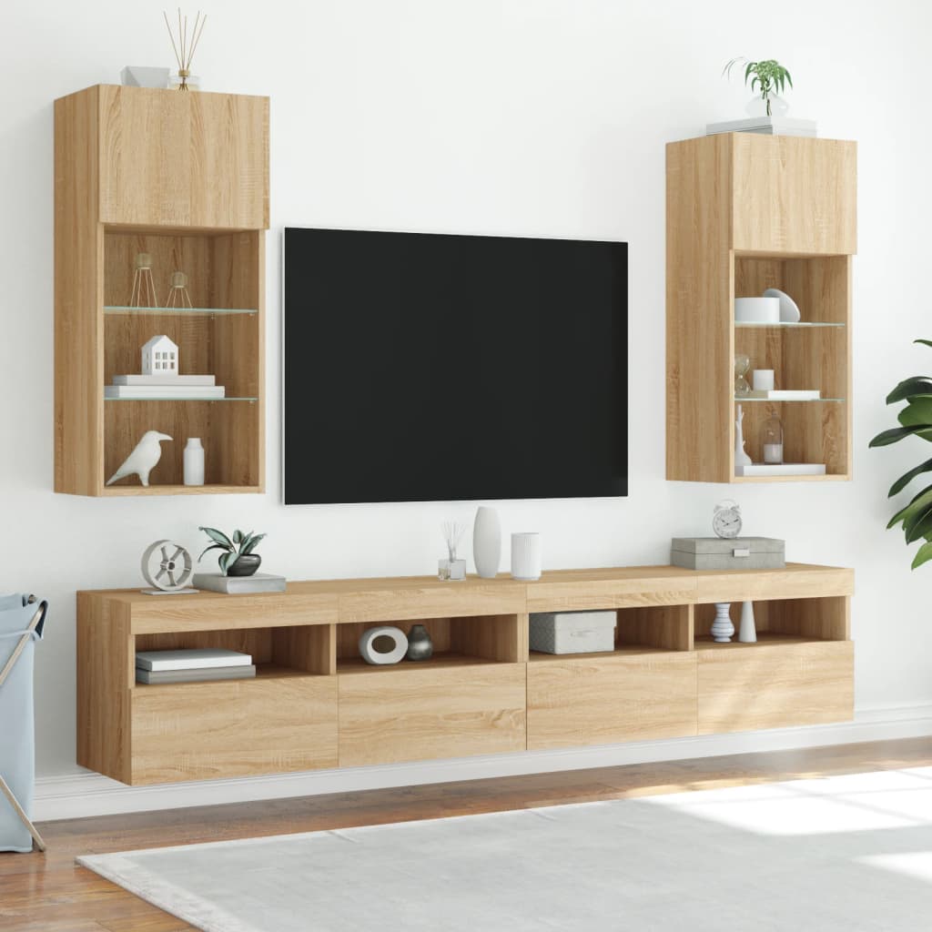 TV ormarići s LED svjetlima 2 kom boja hrasta 40,5 x 30 x 90 cm