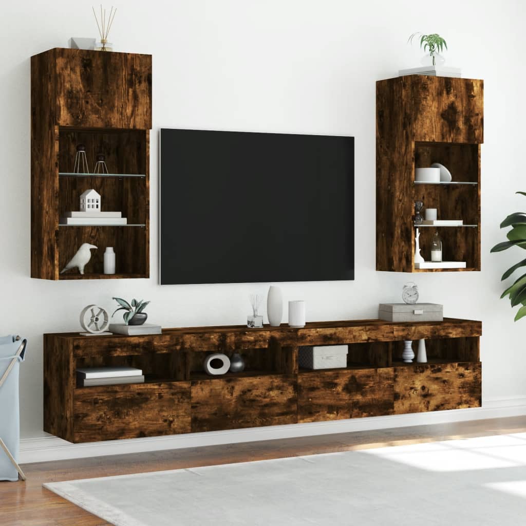 TV ormarić s LED svjetlima boja dimljenog hrasta 40,5x30x90 cm