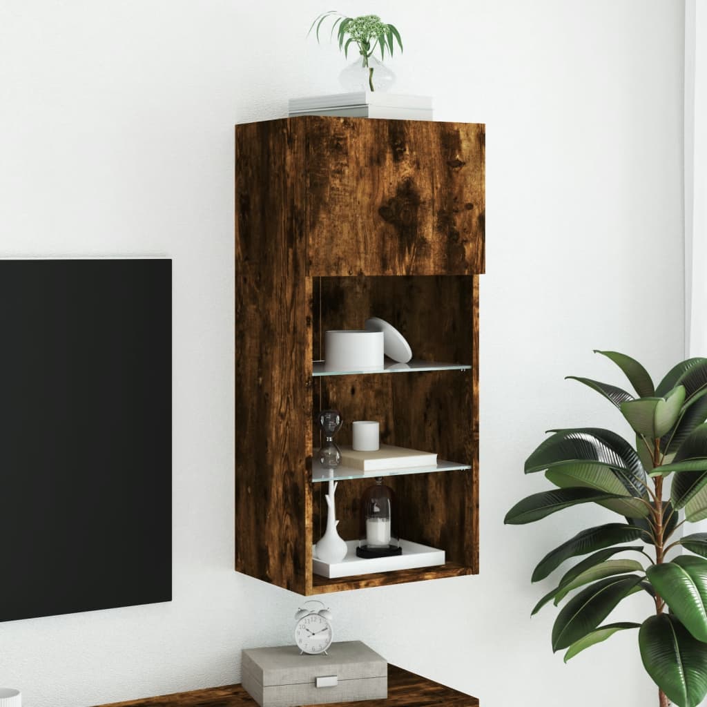 TV ormarić s LED svjetlima boja dimljenog hrasta 40,5x30x90 cm