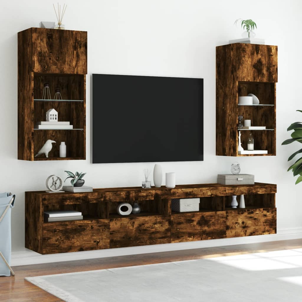 TV ormarići s LED svjetlima 2 kom boja hrasta 40,5 x 30 x 90 cm