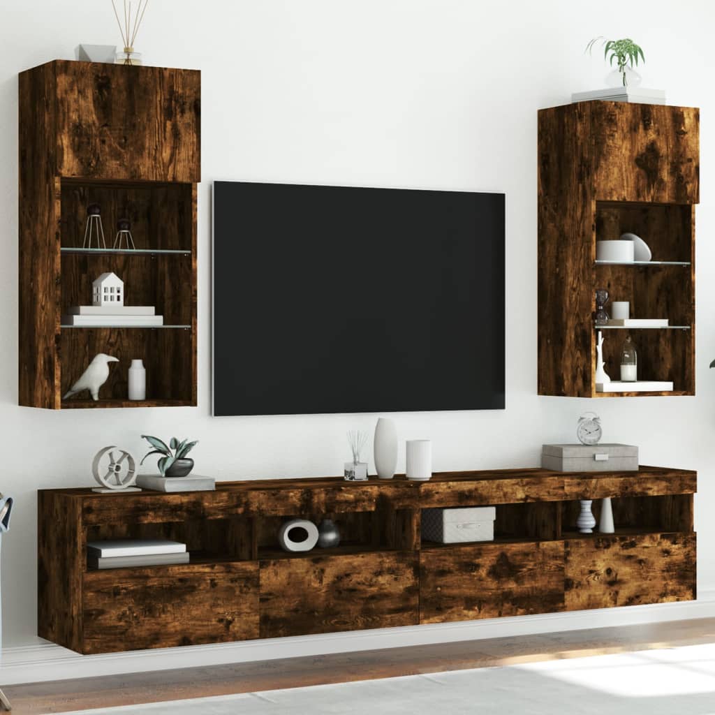 TV ormarići s LED svjetlima 2 kom boja hrasta 40,5 x 30 x 90 cm