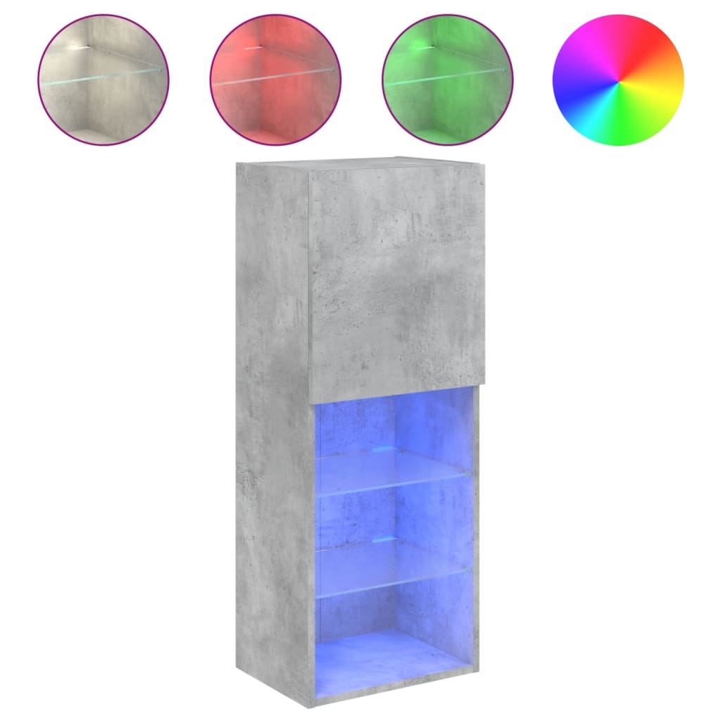 TV ormarić s LED svjetlima siva boja betona 40,5x30x102 cm